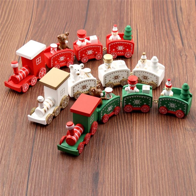 Christmas Train Painted Wood Christmas Decoration for Home with Santa Bear Xmas Kid Toys Gift