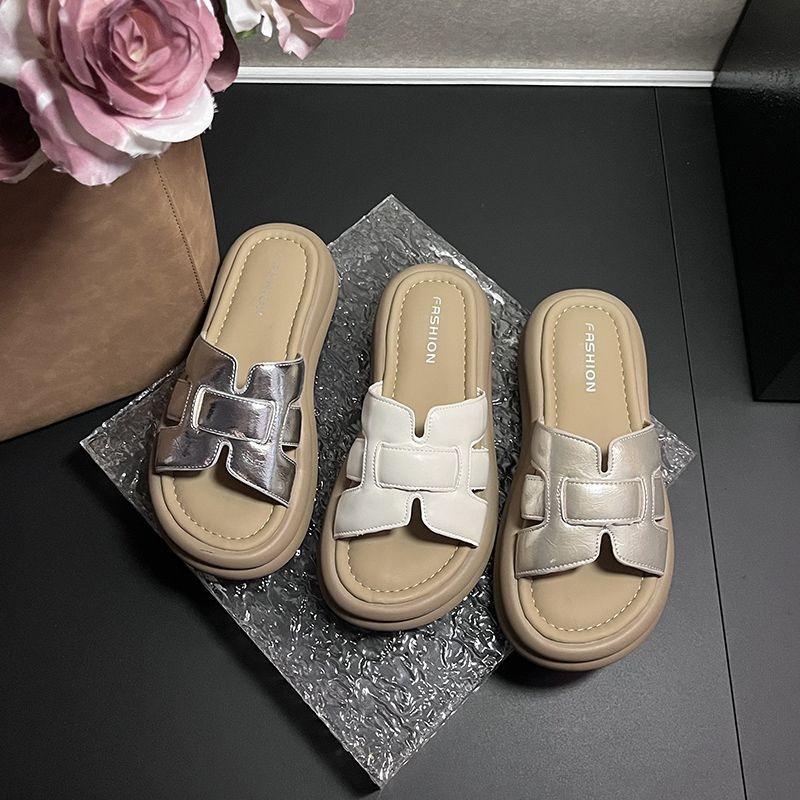 thick-soled silver cool slippers women's summer wear new fashion sandals casual beach women's shoes