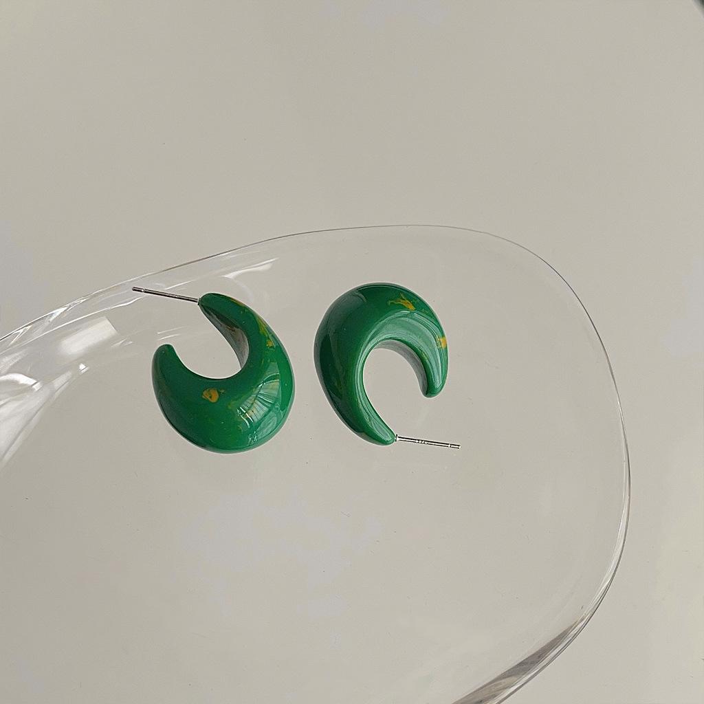 Vintage Acrylic Marble Earrings with Resin Flower, Artistic Cottagecore Dainty Earstuds for Women,