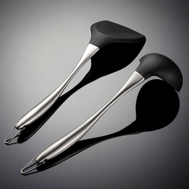 430 Stainless Steel Silicone Spatula Large Spoon Hollow Handle Non-stick Pan Kitchen Utensils Accessories Wok Housewarming Gift