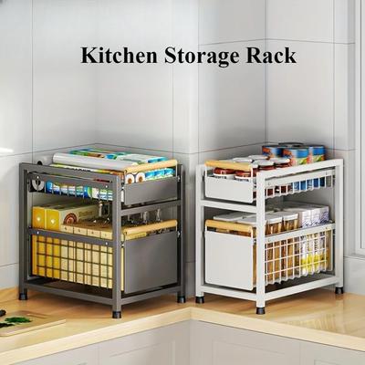 Kitchen Storage Rack Carbon Steel Under Sink Shelf Seasoning Bottle Spice Storage Racks Kitchen Organizer Sink Pull-Out Shelf