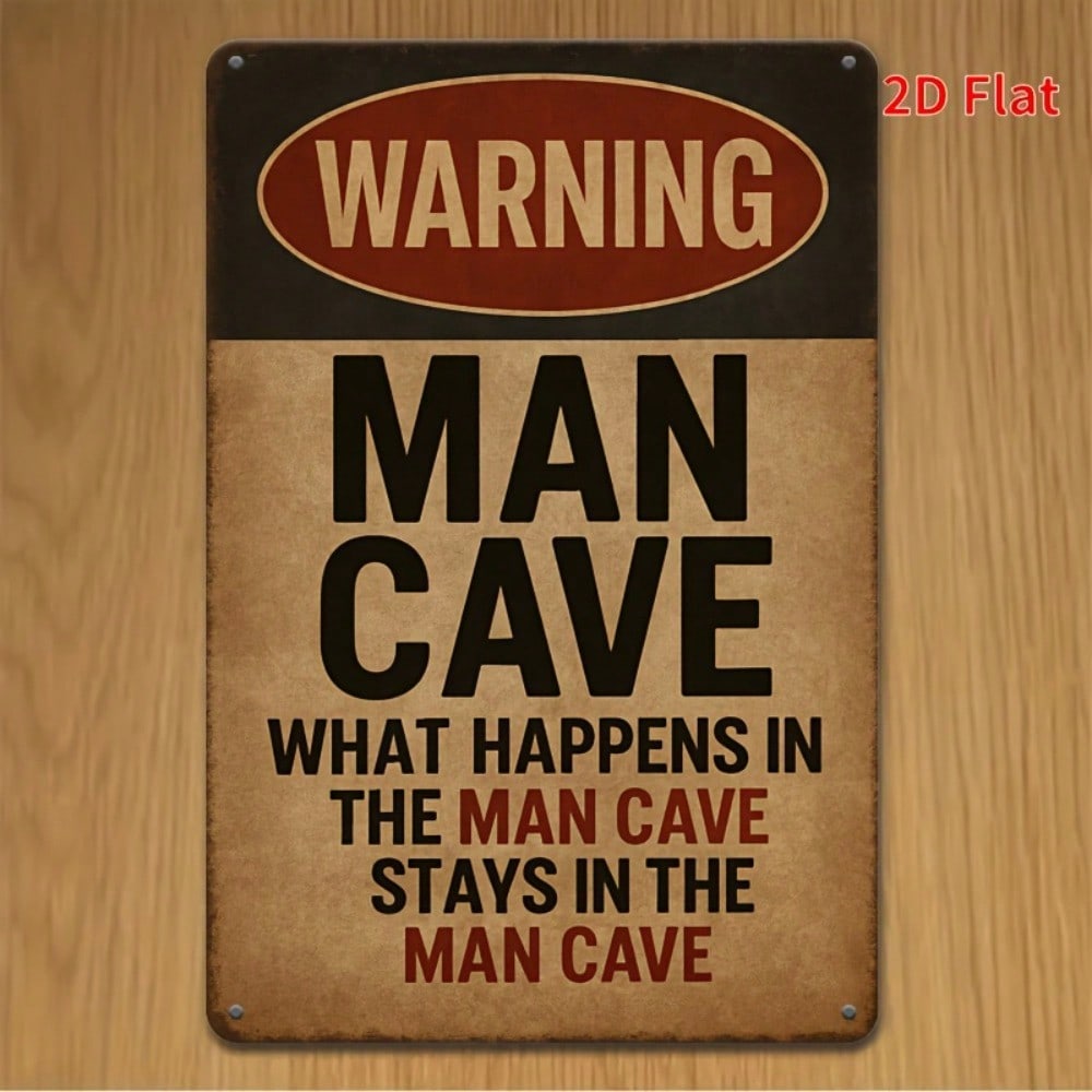 Funny Vintage Metal Tin Sign 8x12 Inch, Man Cave Warning Wall Art for Garage Home Bar Decor, Flat Iron Plate Poster