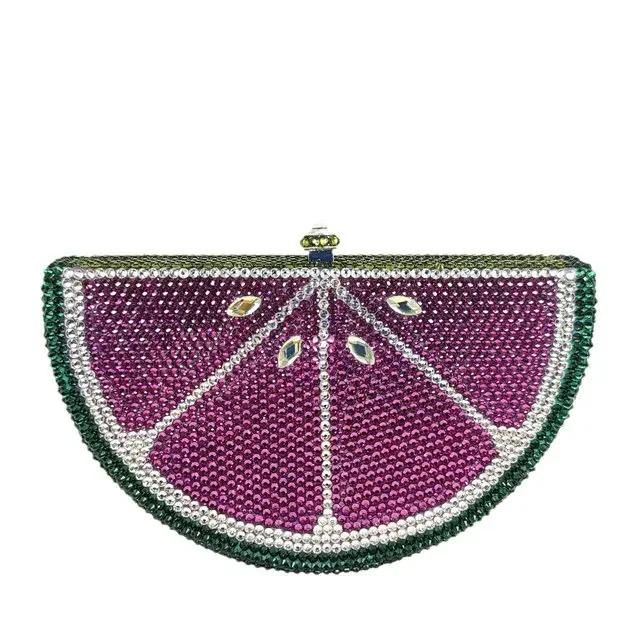 

Boutique De FGG Watermelon Slice Women Crystal Clutch Evening Minaudiere Bags Party Cocktail Lades Diamond Purses and Handbags Mini Clutch