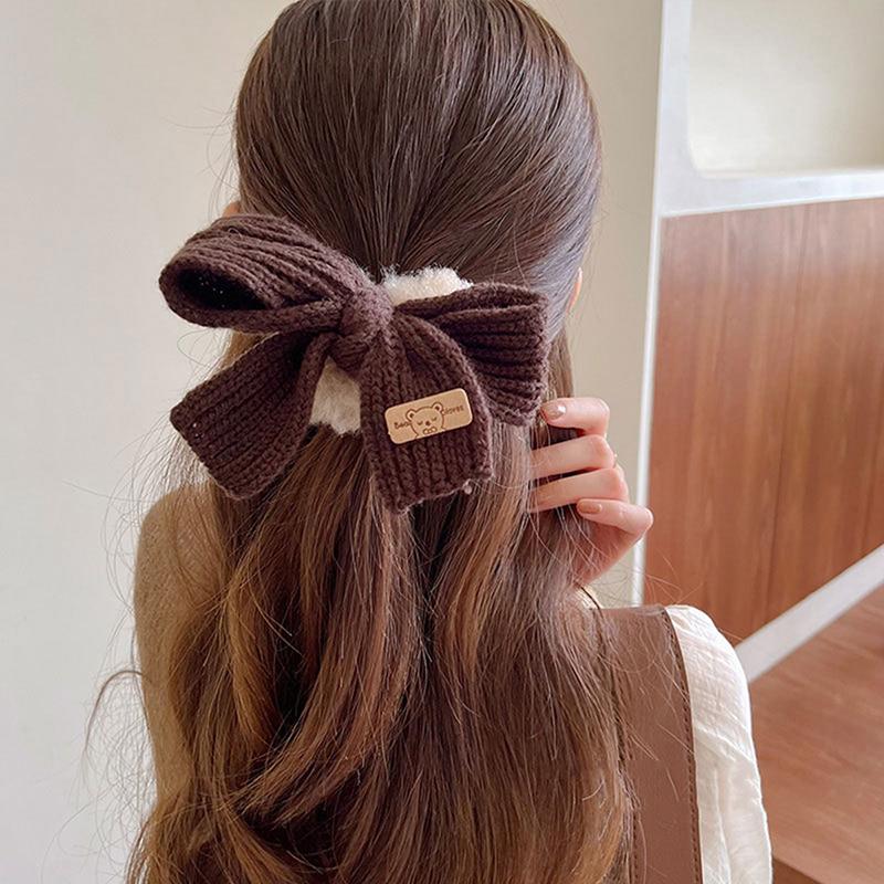 Scrunchie Women Warm Hair Scrunchies Winter Knit Hair Ties Bow Hair Bands Plush Elastic Band Hair Accessories
