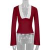 Pure Lust Hottie Trumpet Lace Splicing T-shirt Slim Fit French Long-sleeved Low-neck Top