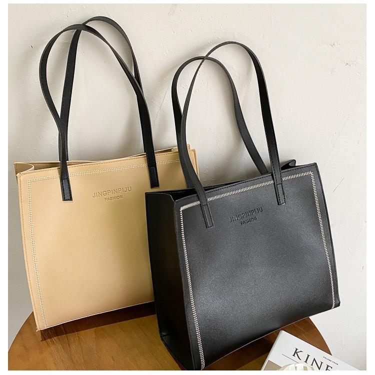 Women Solid Color Magnetic Buckle Square Tote Bag Leisure Large Capacity Handbag PU Shoulder Bags