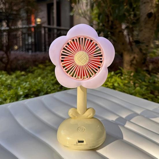 Kleiner Tischventilator mit Bürstenmotor Starker Luftstrom Geräuscharm USB Wiederaufladbar Blumenförmiger Luftkühlventilator