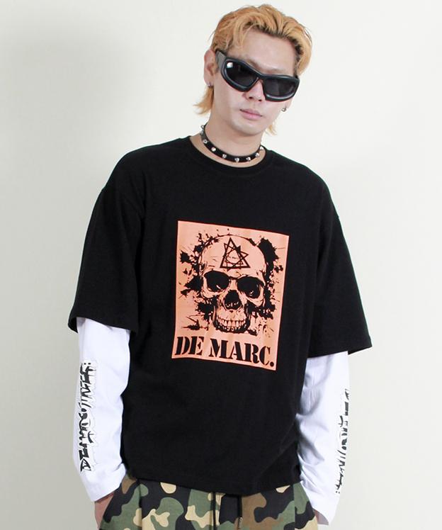 Deumakeu Skull Graphic Double Sleeve Long Sleeve T-Shirt Black