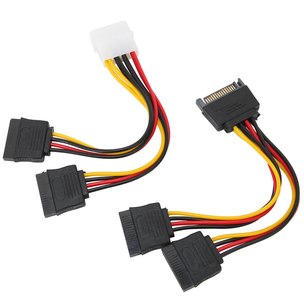 2Pcs Hard Drive Power Cord 4Pin IDE 15Pin SATA Male To 2 Female Distributor Adaptor Cable