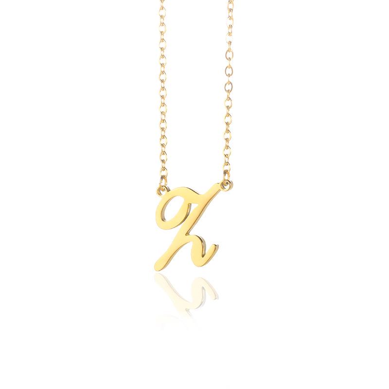 Stainless Steel Lowercase Letter Necklace with Clavicle Chain - European & American Design
