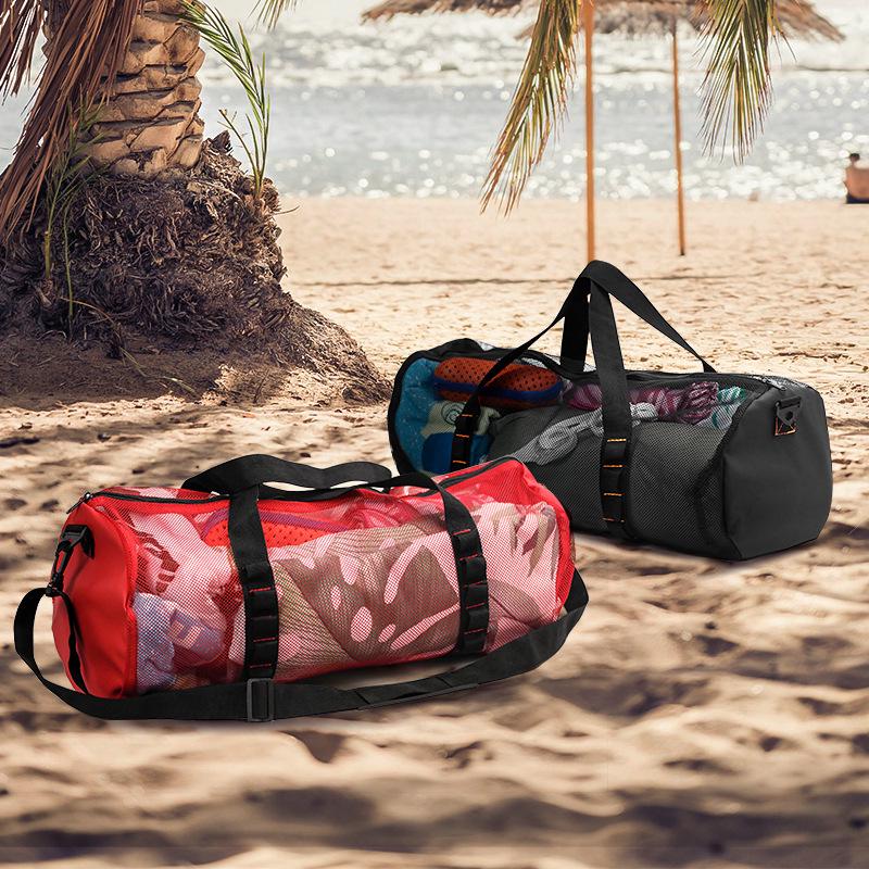 Large Capacity Cylindrical Mesh Beach Bag - Multi-purpose Travel & Swimming Storage