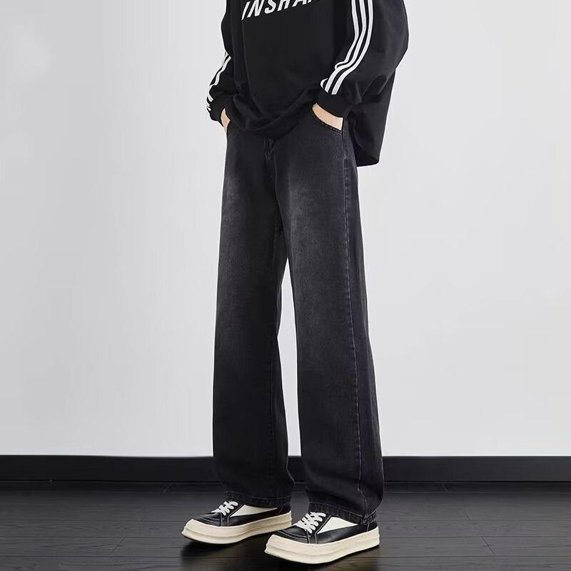 Men's Trendy Black Straight-Leg Jeans: American Retro Vibe - Versatile Casual Style for Spring & Autumn