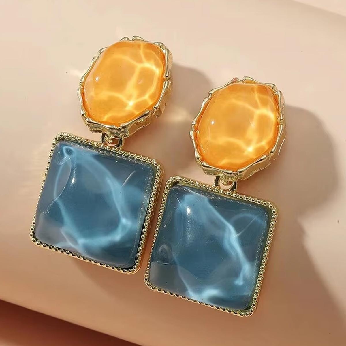 

Женские квадратные серьги-капли с кристаллами, красочные серьги-подвески из стекла, ювелирные аксессуары