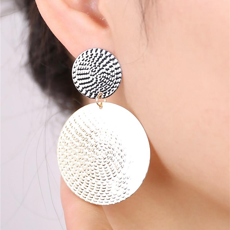 Uneven Alloy Dangle Earrings for Female Hyperbolic Big Round Pendants Punk Ear Zircon Metal Earrings for Women pendientes