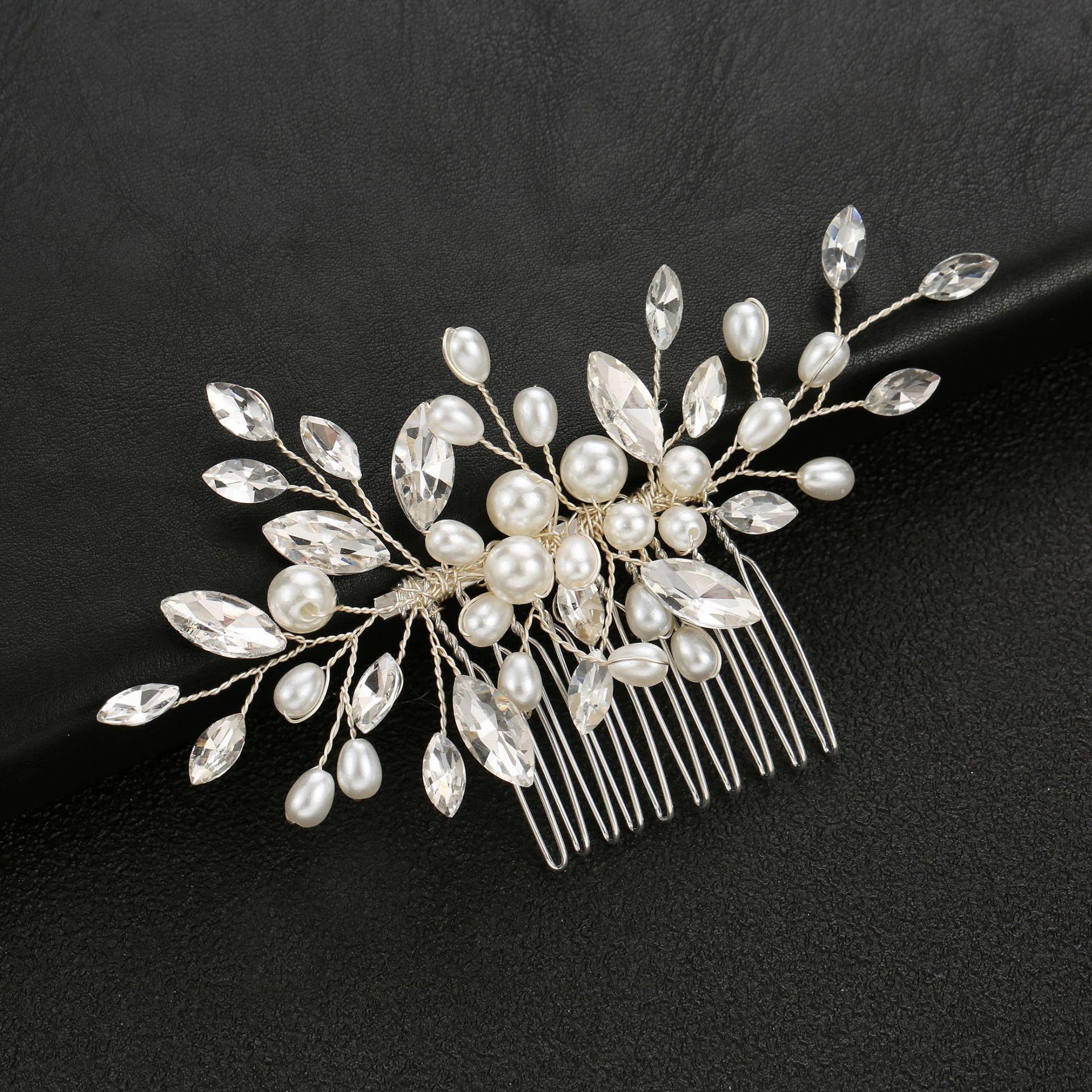 Europe and America Cross Border Bridal Wedding Handmade Pearl Hair Comb Factory Direct Sales Wholesale серебряный