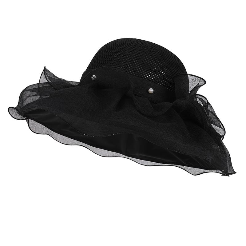 Summer hollow breathable sun protection hat, women's mesh bow fisherman hat, large brim sun hat
