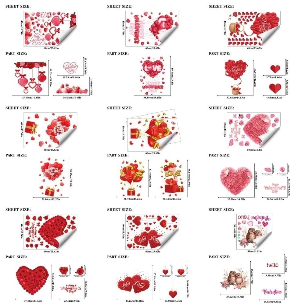 PVC Valentine's Day Window Stickers Love Heart Balloon Shape Pink Red Flower Rose Love Heart Window Decals DIY Waterproof