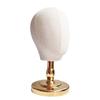 Burlap Head Mold with Gold & Silver Base - Short Neck Fabric-Wrapped Hat & Wig Display Stand
