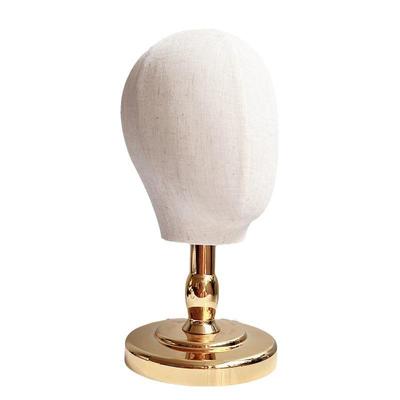 Jute-Kopf-Form mit Gold- & Silber-Sockel - Kurzhalsiger Stoffbezogener Hut- & Perücken-Displayständer