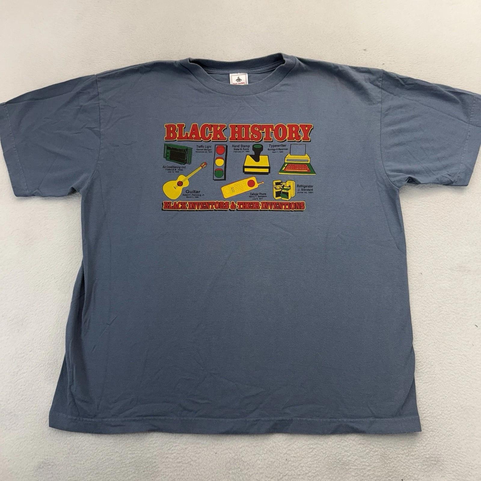 

VTG Y2K Black History Black Inventors & Their Inventions Large Blue Foot Locker 2XL