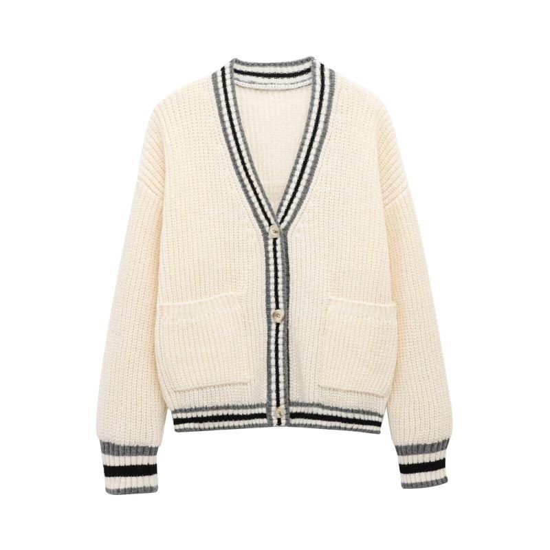 Za Export New Arrival Women's Clothing ZR Fashion Style Trim Simple Graceful V Neck Long Sleeve Knitted Coat 6771154