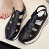 Fashion Women's Sandals 2025 New Summer High-quality Solid Color Buckle Strap Closed Toe Thick-soled Breathable Baotou Sandals Zapatos