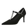 Fashion European And American Style Fashionable Silver Rivet High Heels Women's Suede Light Mouth Thin Heel Sexy Nightclub Single Shoes