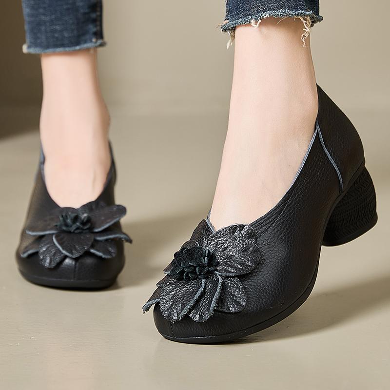 GKTINOO 2025 Spring Flower Genuine Cow Leather Shoes Women Shoes Elegant Shoes Woman Retro Handmade Shoes High Heels