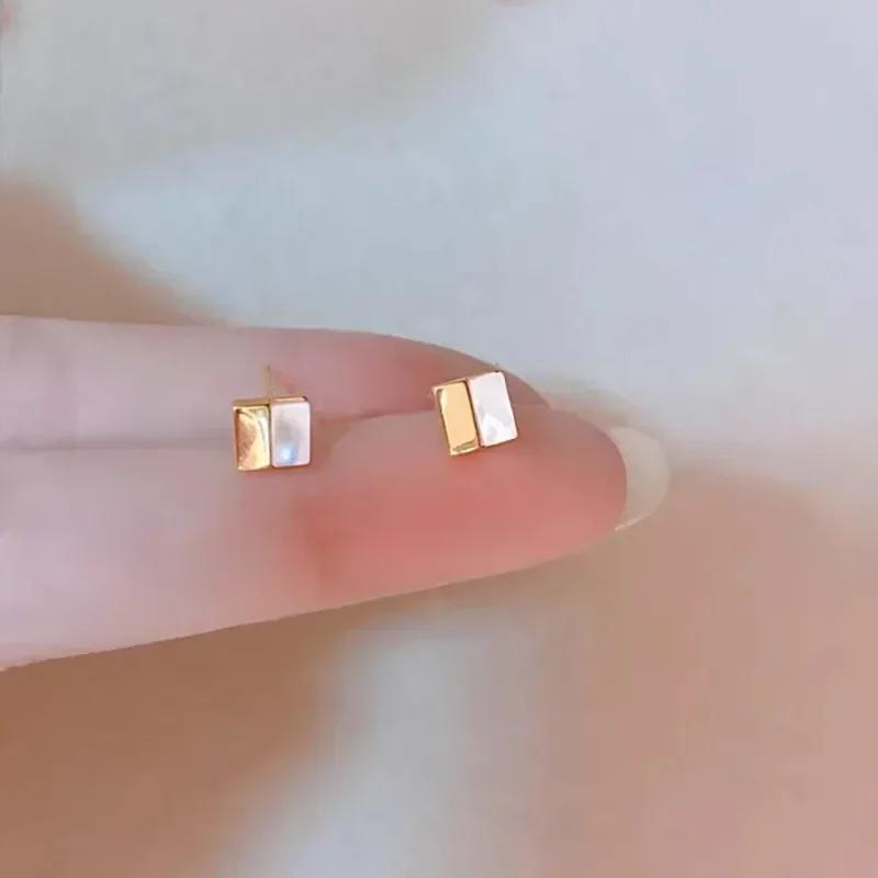 PONYKISS Sterling Silver Mini Square Splicing Glossy Stud Earring for Women Trendy Fine Minimalist Accessories