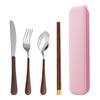 Portable 1010 Portuguese Stainless Steel Cutlery Set with Wooden Chopsticks - Knife, Fork, Spoon