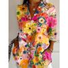 Autumn Women's Casual Long Sleeve Shirt Beautiful Flower Print Travel Lapel T Shirt Elegant Single Breasted Tops Long Shirt