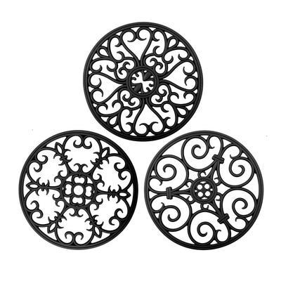 IYYI Silicone Pot Heat Silicone Insulating Trivet Holder, Resistant, 3-Piece Set, Multi-Purpose Mat, Waterproof, Pad, Non-Slip (Black Hollow)
