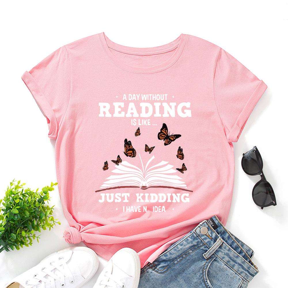 Letters Cotton T-Shirt Short Sleeve Round Neck Women 2d Print Tops