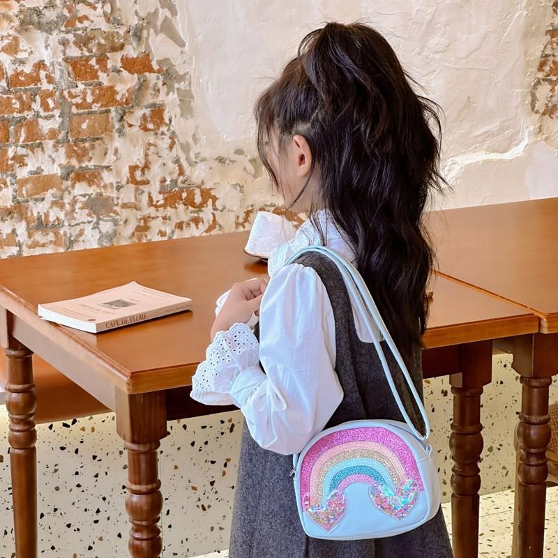 Cute Japanese Style Rainbow Heart Shoulder Bag For Kids With Cartoon Design