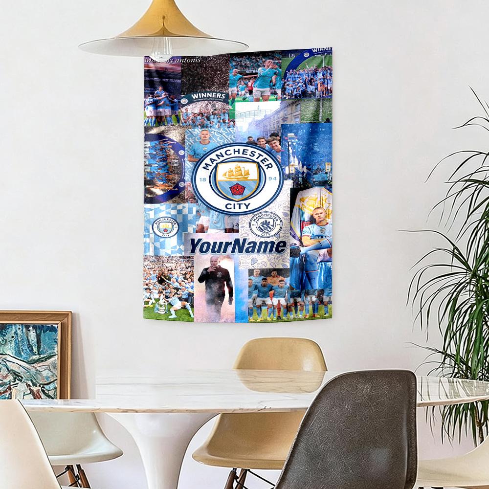 Manchester City Brugerdefineret Dit Navn Vægdekoration Vægtæppe Kunst Til Kæledyrs Mindesmærke Fødselsdag Bryllupsfest Baggrund Familiegave