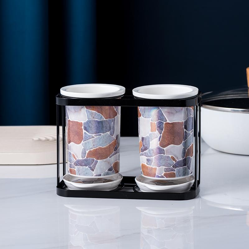 Rock Pattern Ceramic Chopstick Holder Home Tableware Storage Box Shelf Chopsticks Basket Drain Rack Storage Bottle Organizer