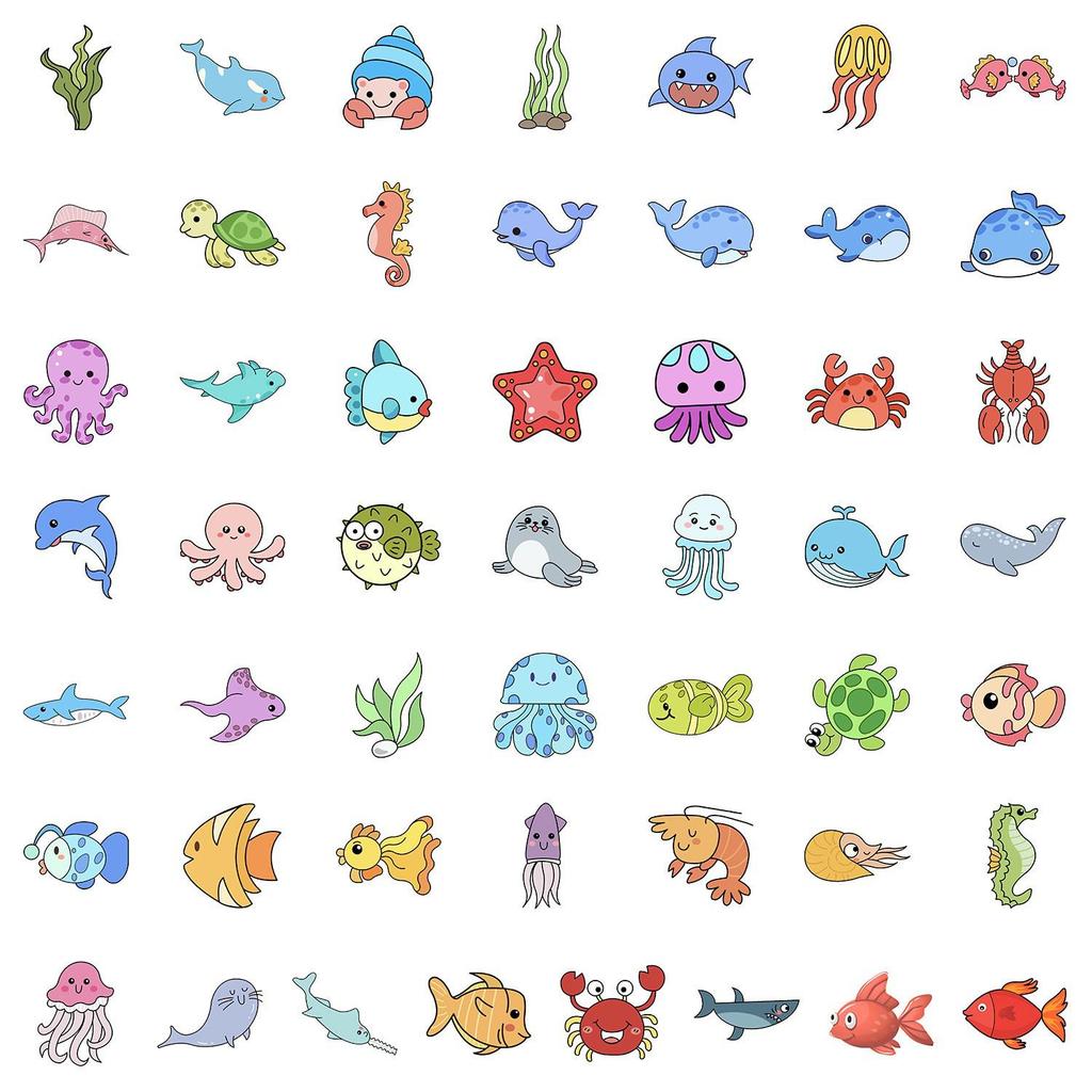 50PCS Cute Shark Cartoon Stickers for Phone, Computer, Laptop & Book - Waterproof Decorative Stationery Stickers