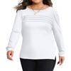 Women's Solid Color Round Neck Pleated Long Sleeved Plus Size Top