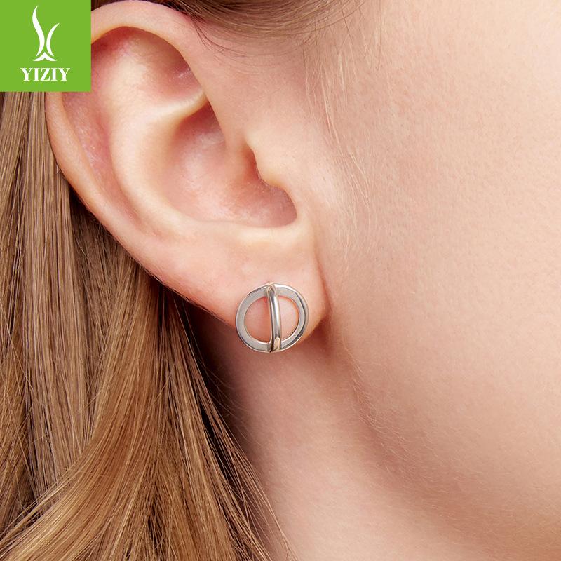 S925 Sterling Silver Halo Geometric Earrings Personality Sphere Metal Textured Ear Buckle Earrings