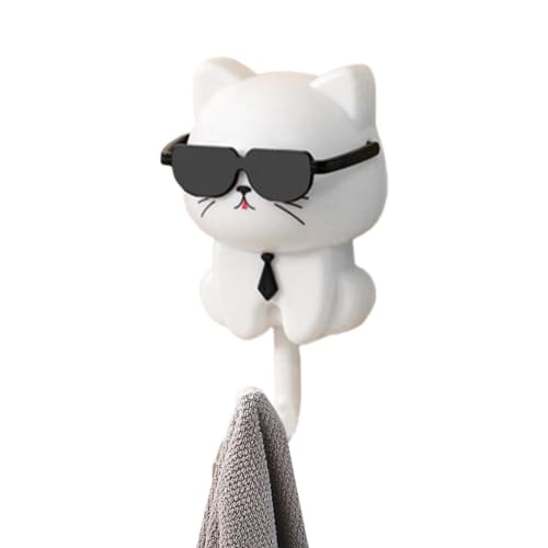 Cat Key Hook, Cat Key Hook | Pet Wall Hook - Cute Cat Key Hook with Sunglasses, Adhesive Coat Hook, Key Holder for Wall Decor, Coat Bag