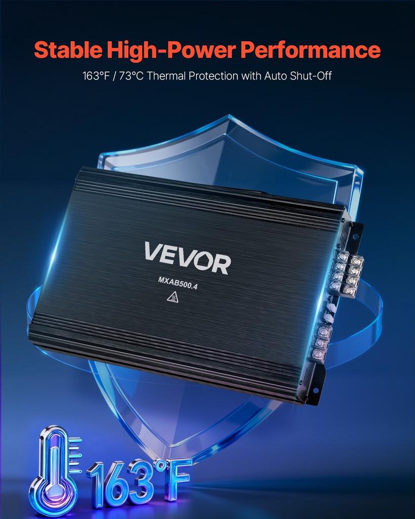 Car Audio Amplifier, 4-Channel Bridgeable Car Amplifier, Multichannel Class AB Stereo Amp, Max. 4 X 250W At 4 Ohms / 4 X 500W At 2 Ohms, High Output,