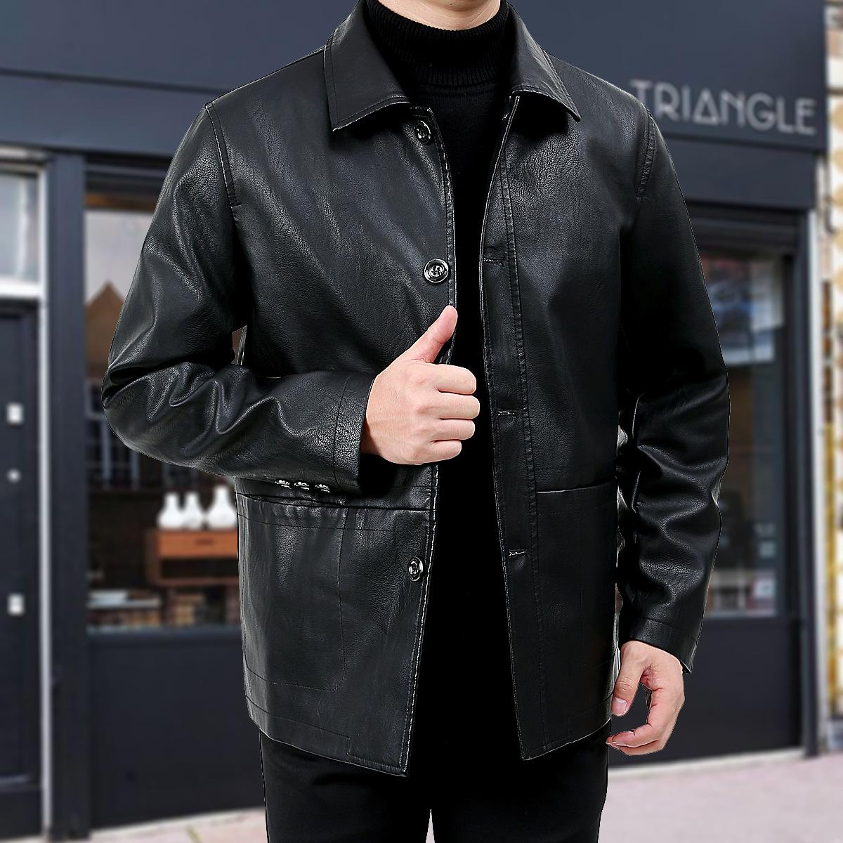 

Кожаная куртка мужская весна и осень новый тренд грубый красивый жесткий повседневный тонкий кожаная куртка мужская весна и осень кожаная куртка 5XL чёрный