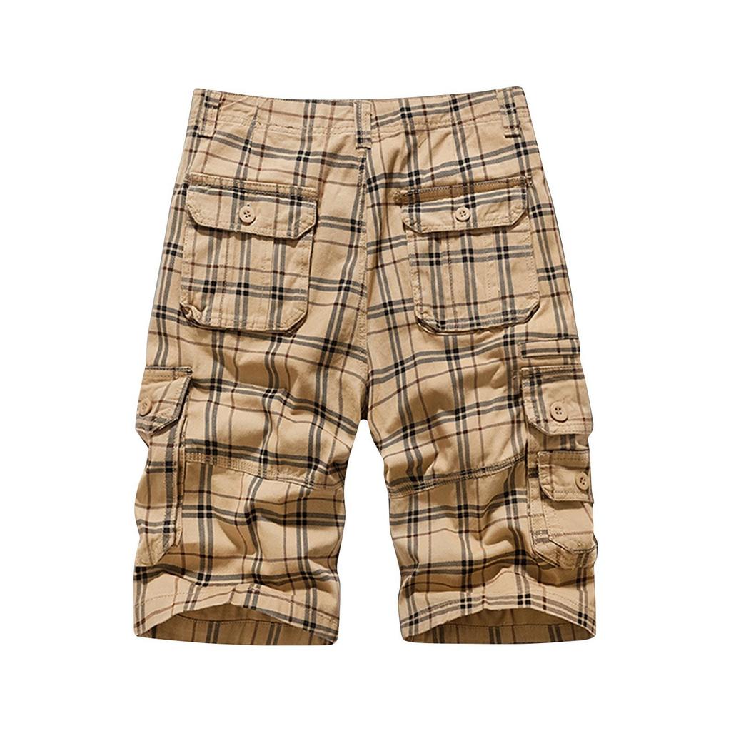 Herren Sommer Arbeitskleidung Plaid Shorts Lose Casual Fünf-Punkt-Hose Multi-Pocket Zipper Herren Jogging Shorts