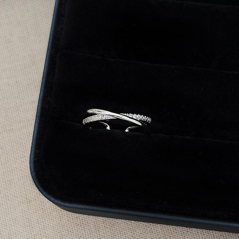 French Light Luxury Sweet Cool Wind Full Of Diamonds Open Ring Female Bead High Sense Fashion Hong Kong Style Niche Stacking Wearing Index Finger Ring