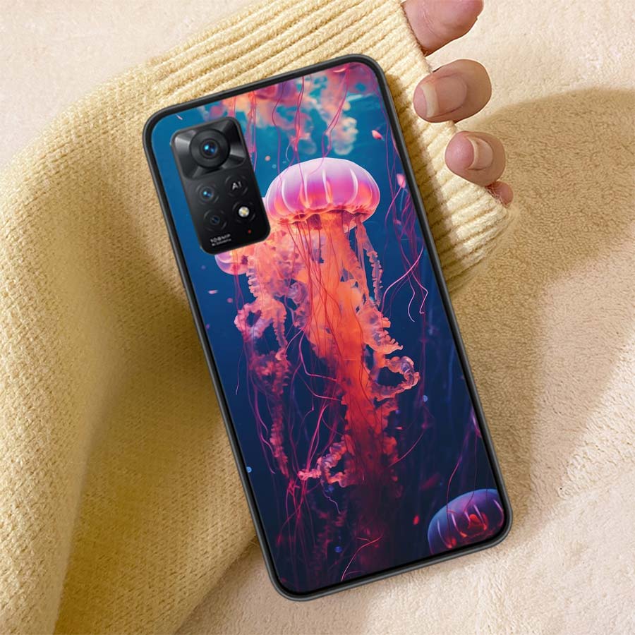 Enchanting Neon Jellyfish Phone Case For Redmi Note 13 14 15 Pro Plus 12 13C 12C 15C 9 10 10C 9T 9C 9A TPU Soft Cover Clear Cell