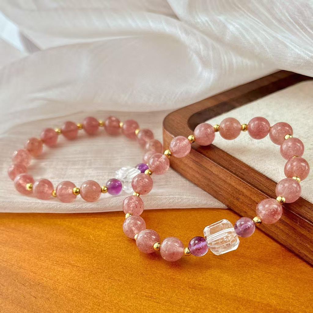 Vintage Natural Strawberry Crystal White Crystal Amethyst Bracelet Bracelet