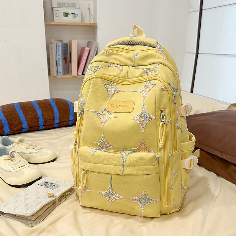 Korean Style Backpack For Girls Boys With Solid Color And Star Embroidery Design For School And Travel
