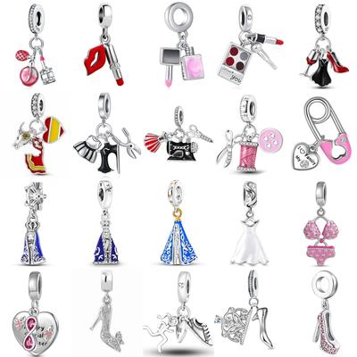 Neue Kupfer Make-up-Platte Lippenstift High Heels Röcke Nähmaschine Charms Perlen Passend für Original Armbänder DIY Damenschmuck