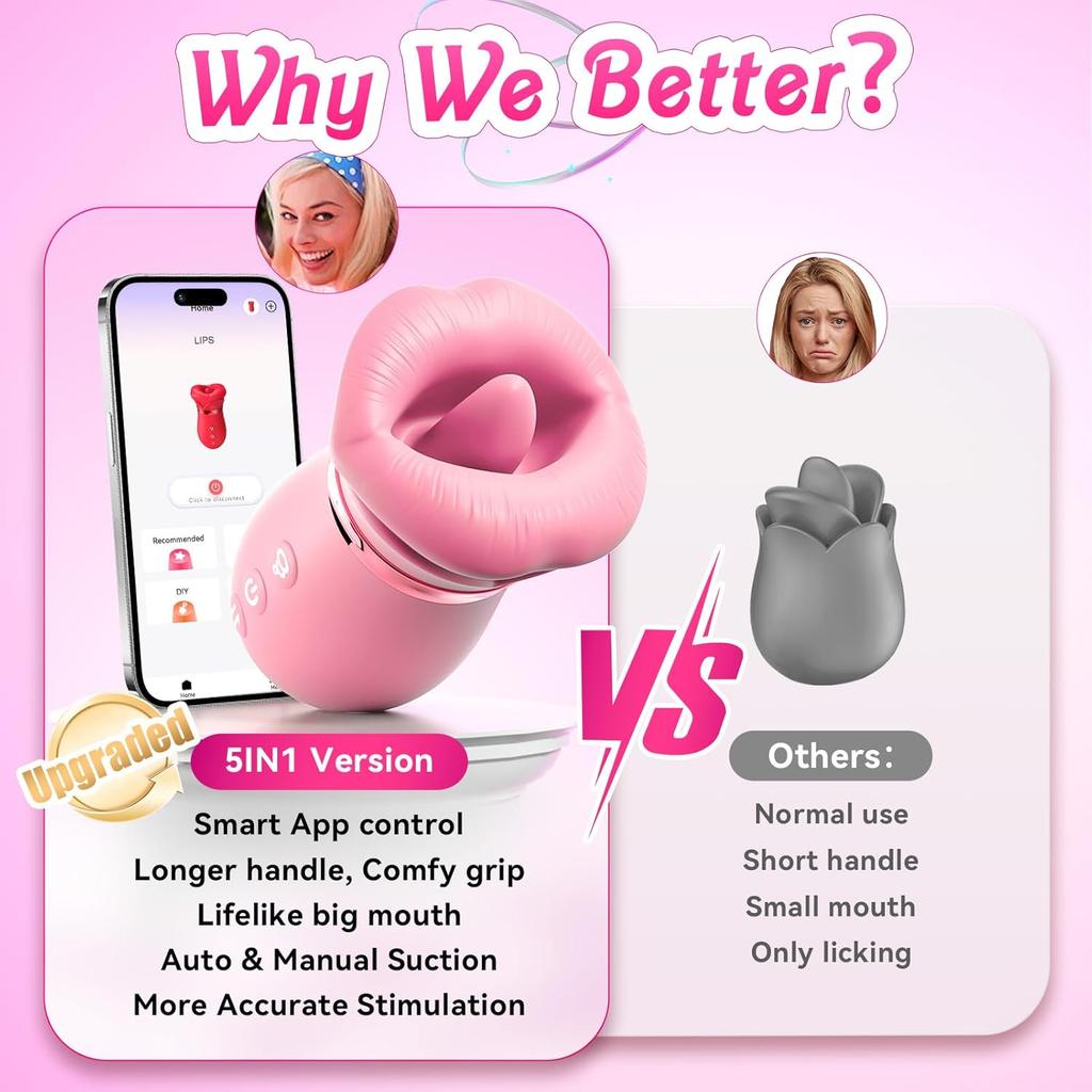 APPP Vibrator Adult Sex Toys for Women 5IN1 Mouth Sucking Vibrator Rose Sex Toy, 10 Tongue Licking Anal Clit Nipple Vibrators Female Couples Sex Toys