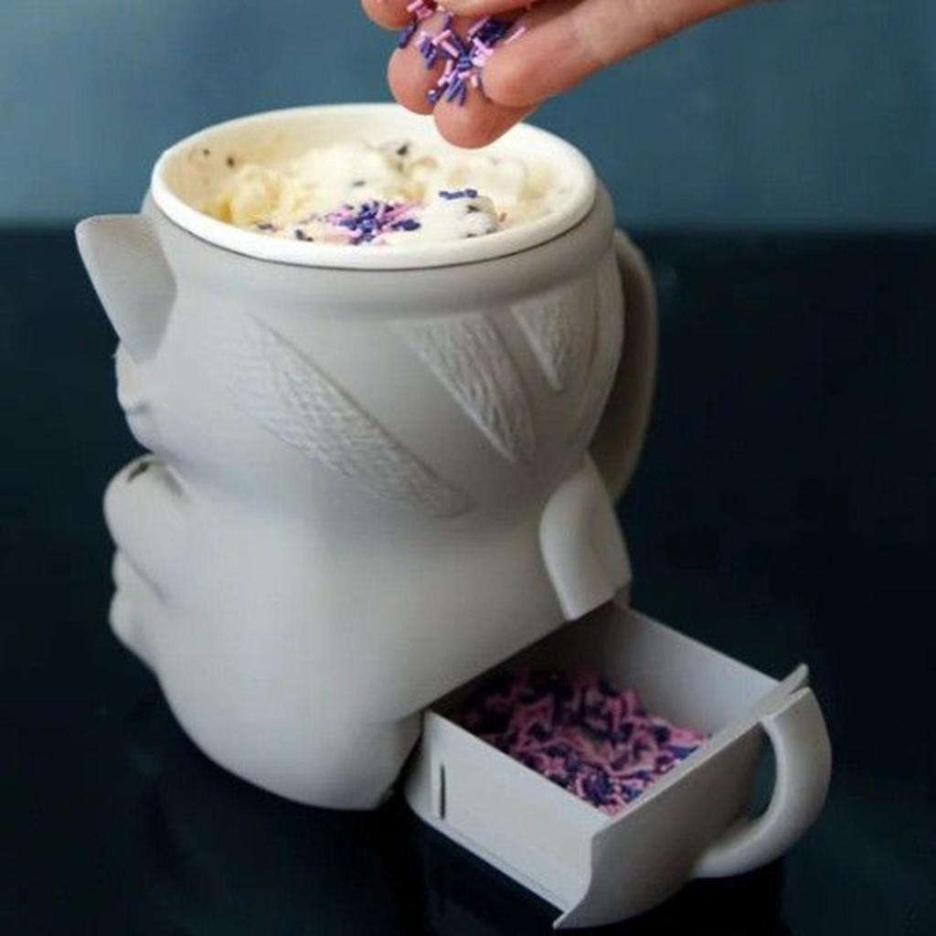Cat Ice Pint Cup Holder Reusable Cat Ice Cream Pint Holder 3D Printed Dessert Cup Sleeves With Spoon For Party Birthday